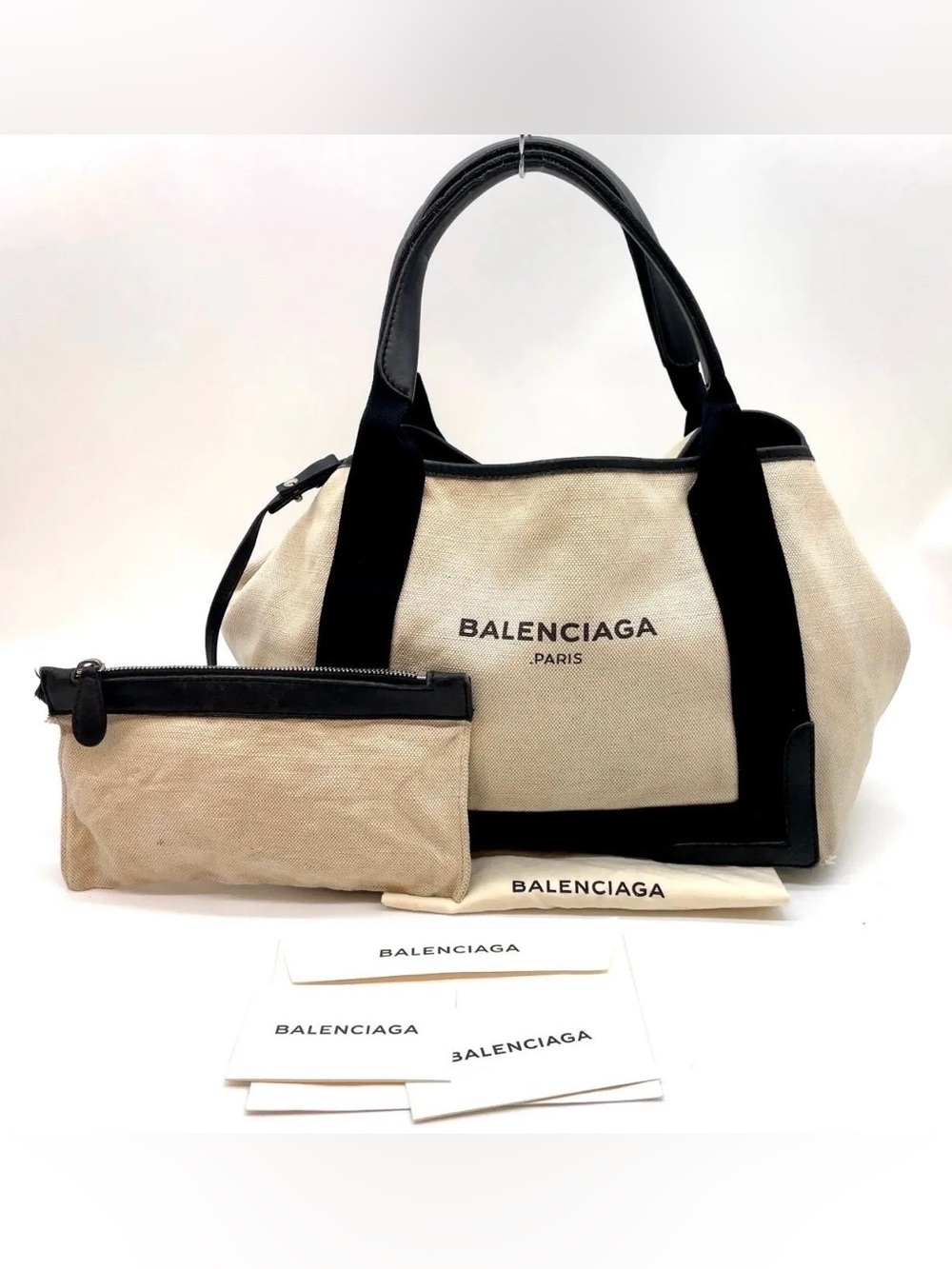 Auth Balenciaga Navy Cabas
Canvas Leather Beige Black Tote bag